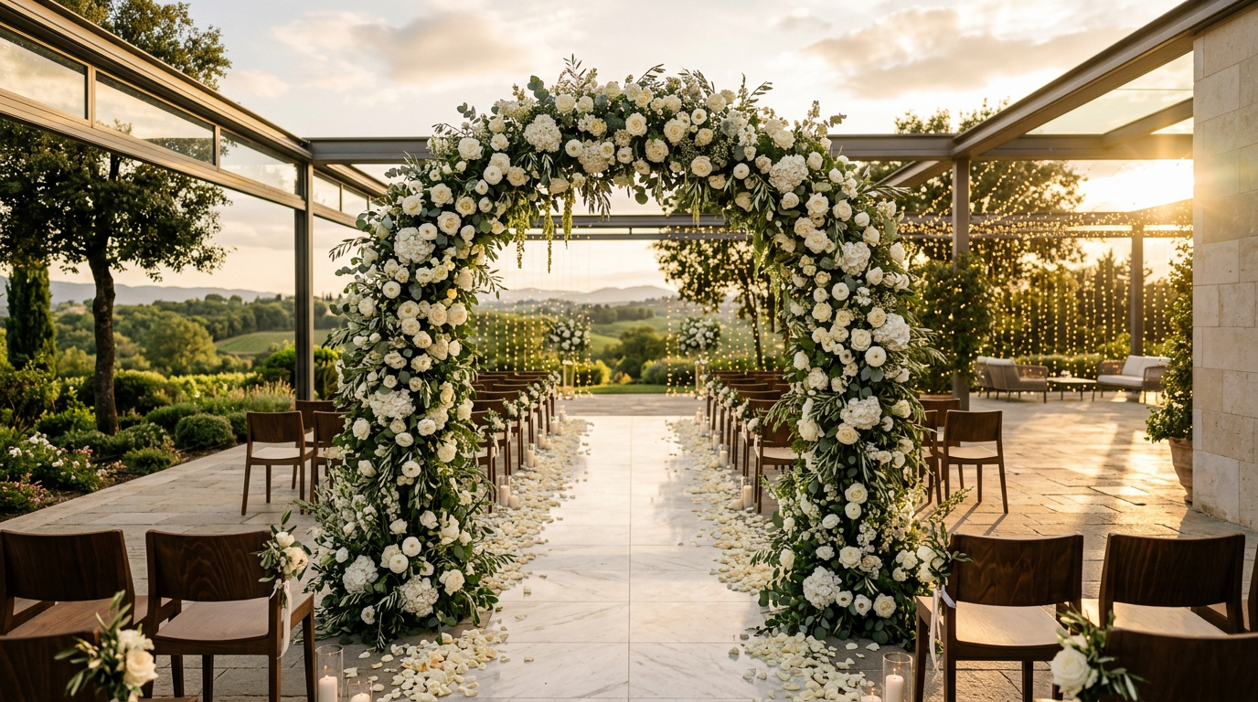 Elegant wedding ceremony at golden hour